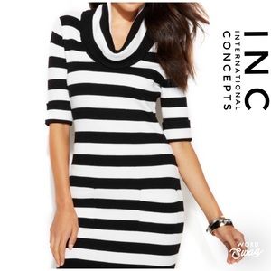 INC BLACK WHITE striped 3/4 slv Cowl Sweater XL
